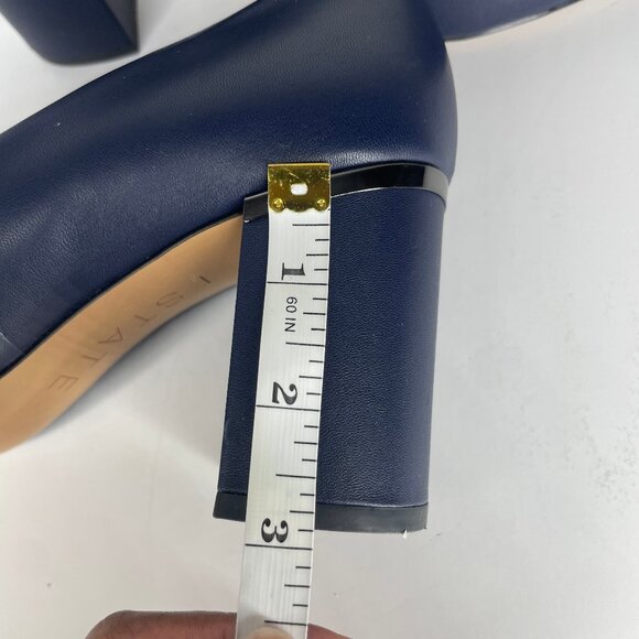 1. State Saffire Blue Pointed Toe Leather Block Pump Heel Office Career Sz 7M - Picture 7 of 10